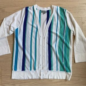 Joseph A. Qu’est-ce que c’est silk? Cardigan, White/Blue/Aqua, 3/4 Sleeves, US M